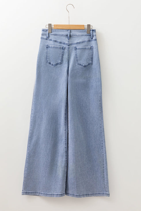 Modern High Waist Solid Button Fly Flare Jeans