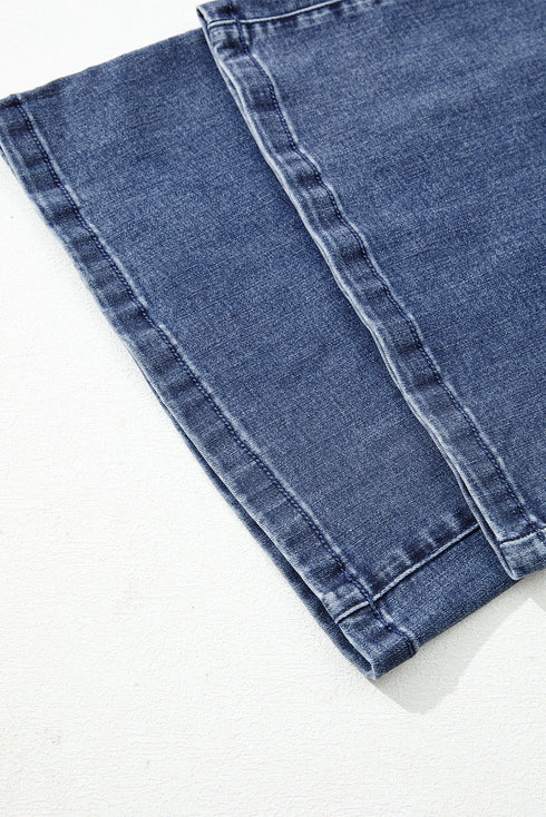 Modern High Waist Solid Button Fly Flare Jeans