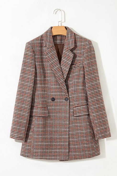 Modern Houndstooth Print Lapel Collar Blazer