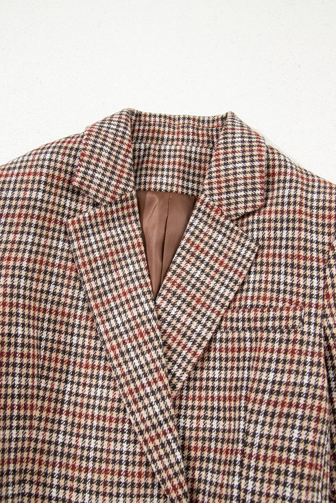 Modern Houndstooth Print Lapel Collar Blazer