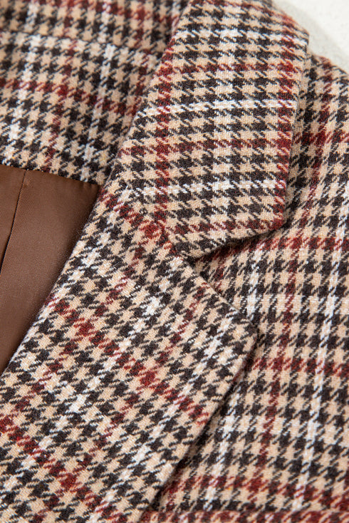 Modern Houndstooth Print Lapel Collar Blazer