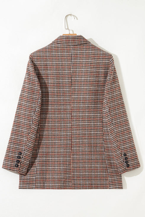 Modern Houndstooth Print Lapel Collar Blazer