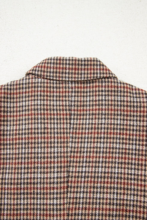 Modern Houndstooth Print Lapel Collar Blazer