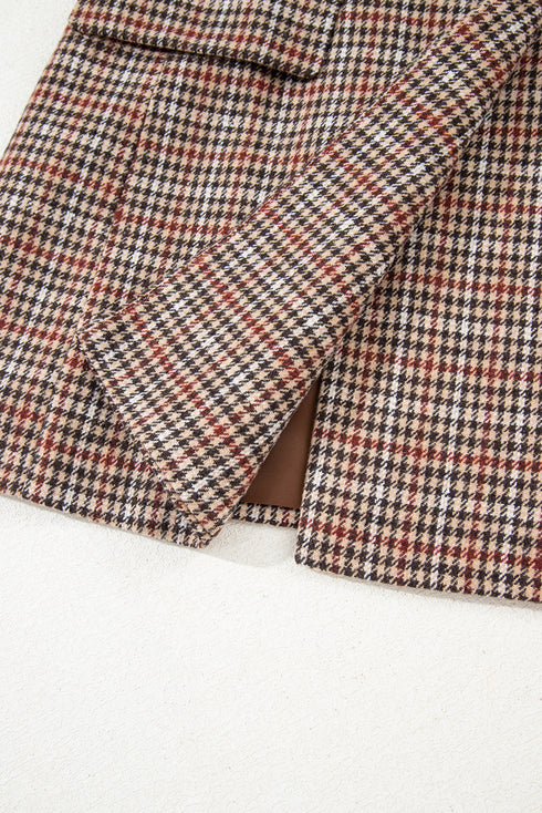 Modern Houndstooth Print Lapel Collar Blazer