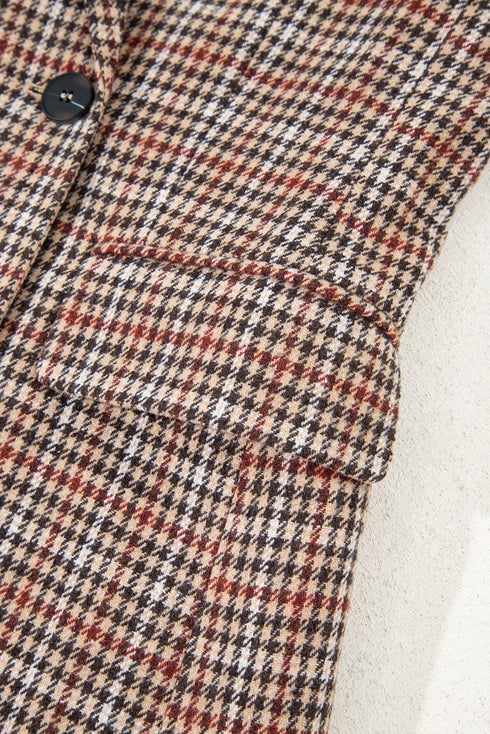 Modern Houndstooth Print Lapel Collar Blazer