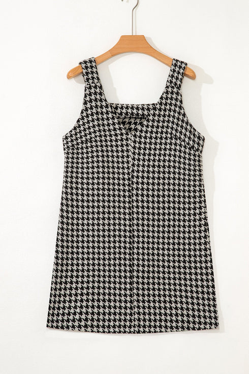 Modern Houndstooth Print V Neck Sleeveless Mini Dress