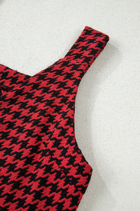 Modern Houndstooth Print V Neck Sleeveless Mini Dress