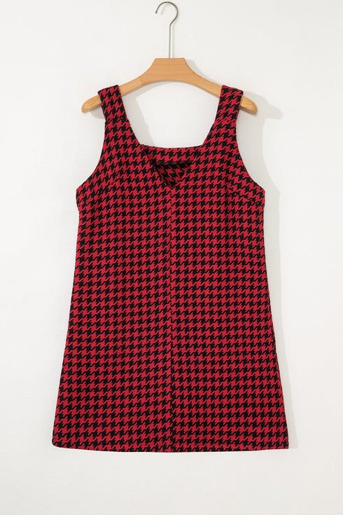 Modern Houndstooth Print V Neck Sleeveless Mini Dress