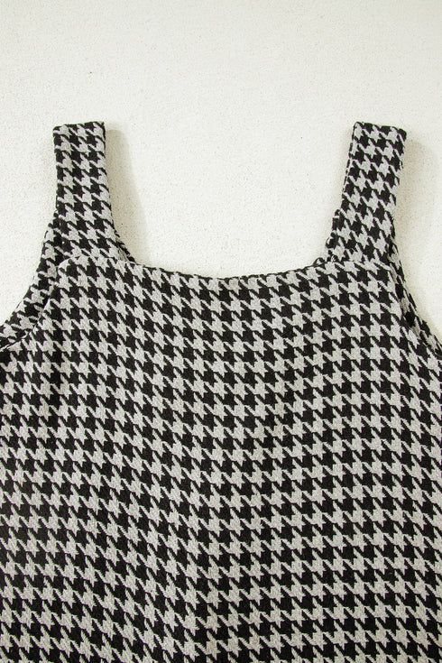 Modern Houndstooth Print V Neck Sleeveless Mini Dress