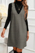 Modern Houndstooth Print V Neck Sleeveless Mini Dress