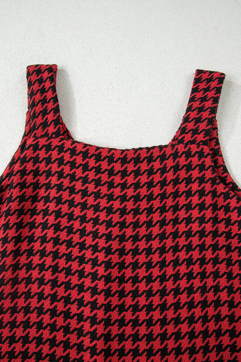 Modern Houndstooth Print V Neck Sleeveless Mini Dress