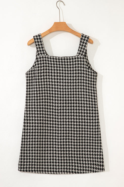 Modern Houndstooth Print V Neck Sleeveless Mini Dress