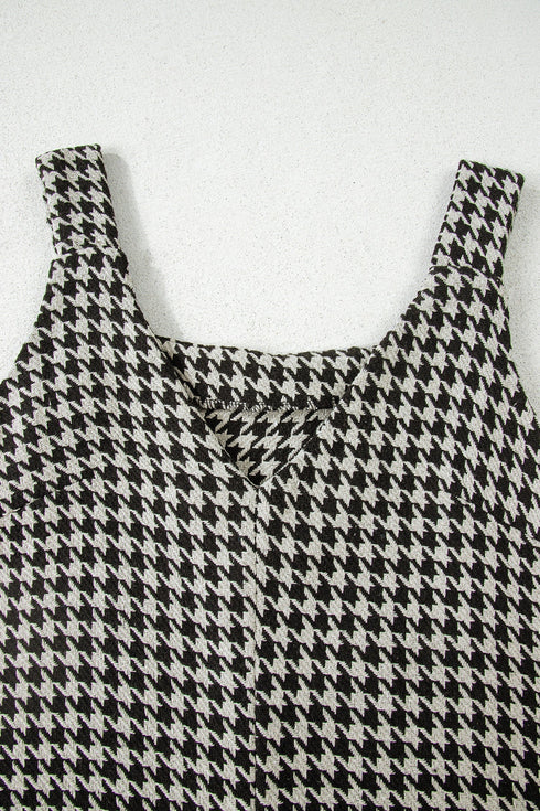 Modern Houndstooth Print V Neck Sleeveless Mini Dress
