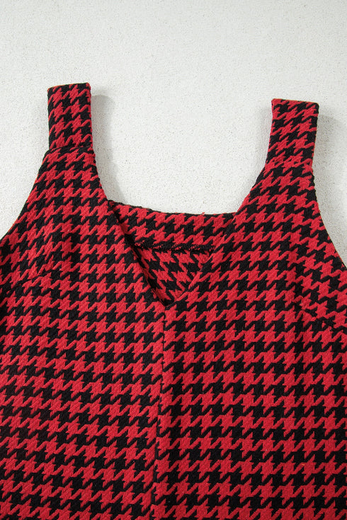 Modern Houndstooth Print V Neck Sleeveless Mini Dress