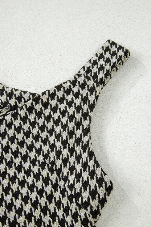 Modern Houndstooth Print V Neck Sleeveless Mini Dress