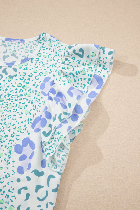 Modern Leopard Print Layered Ruffle Sleeve Blouse Top