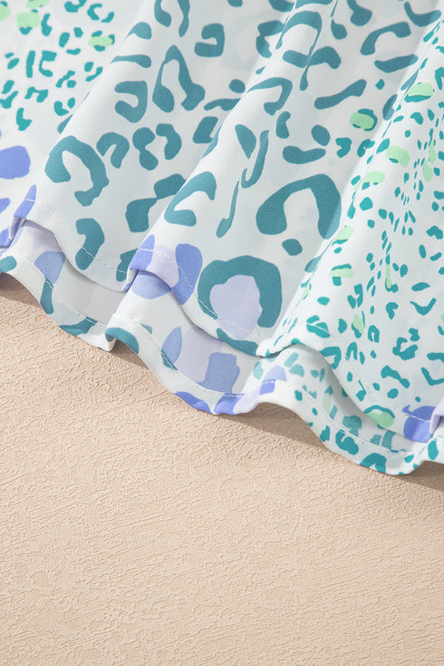 Modern Leopard Print Layered Ruffle Sleeve Blouse Top