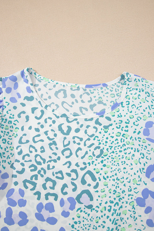 Modern Leopard Print Layered Ruffle Sleeve Blouse Top