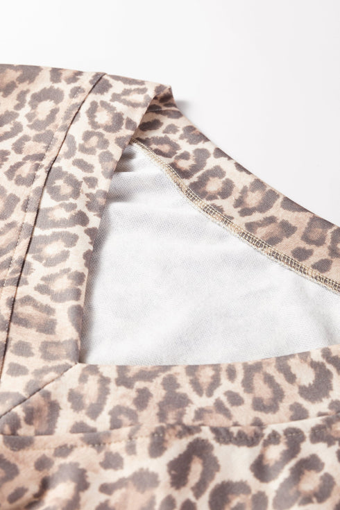 Modern Leopard Print V Neck Pullover Two Piece Dresses