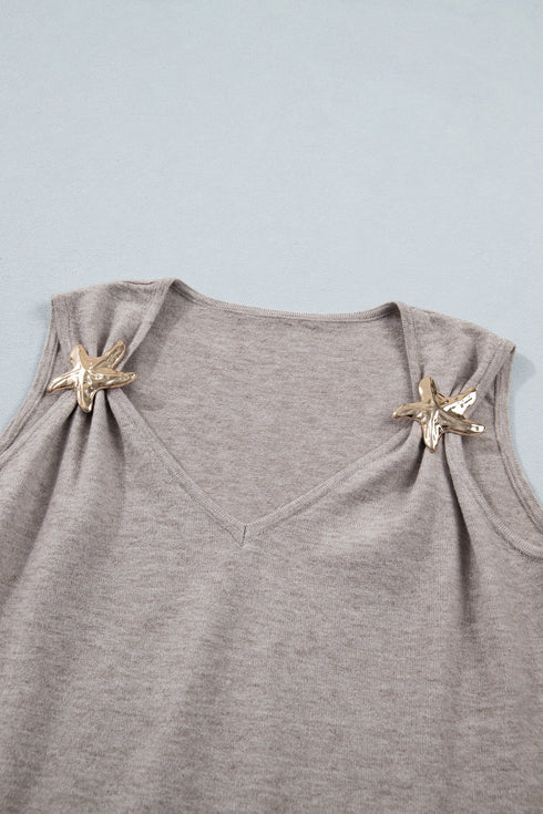 Modern Metal Star Detail V Neck Knit Sweater Vests