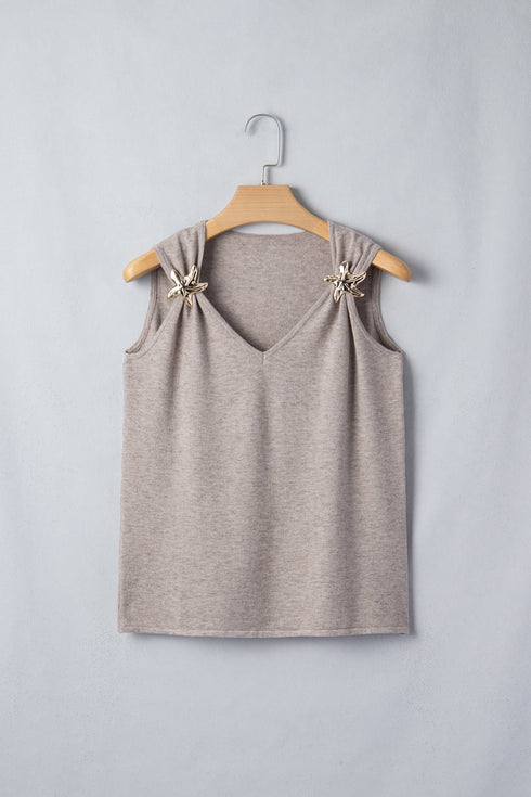 Modern Metal Star Detail V Neck Knit Sweater Vests