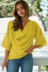 Modern Minimalist Draped Wrap V Neck Blouse