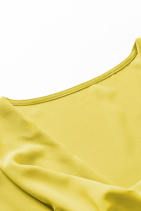 Modern Minimalist Draped Wrap V Neck Blouse