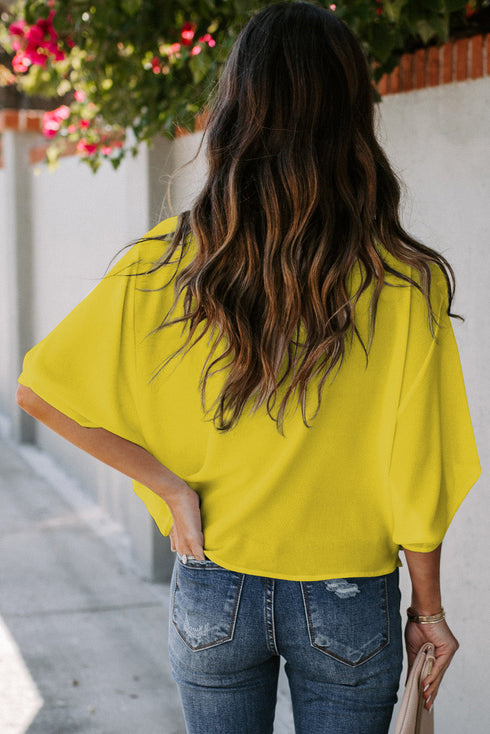 Modern Minimalist Draped Wrap V Neck Blouse
