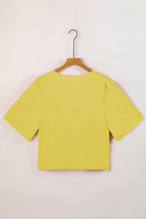 Modern Minimalist Draped Wrap V Neck Blouse