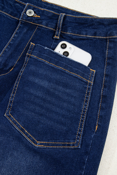 Modern Minimalist Patch Pocket Wide Leg Denim Jeans