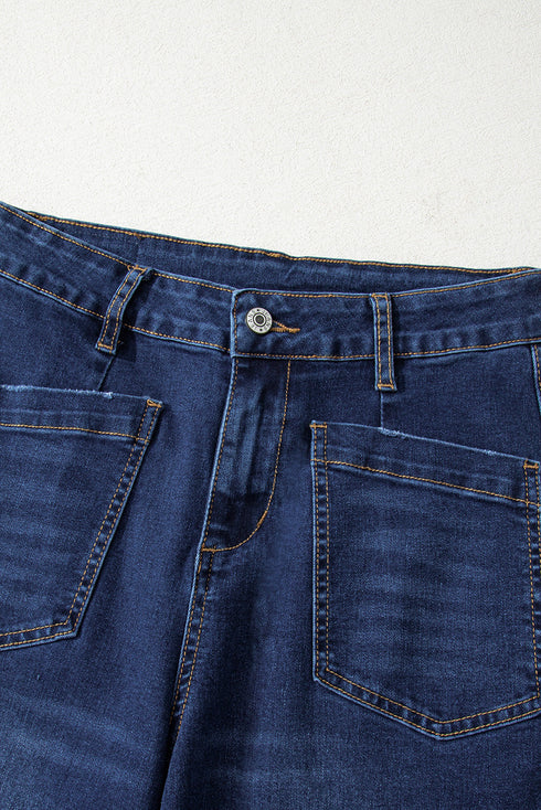 Modern Minimalist Patch Pocket Wide Leg Denim Jeans