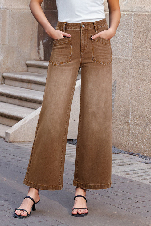 Modern Minimalist Patch Pocket Wide Leg Denim Jeans