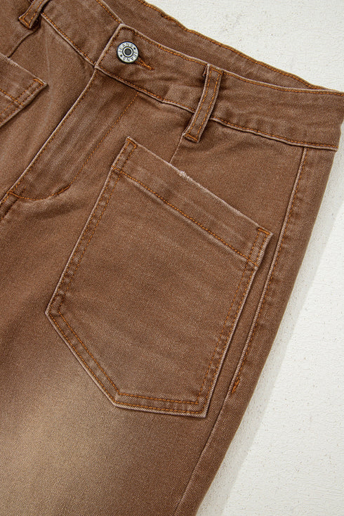 Modern Minimalist Patch Pocket Wide Leg Denim Jeans