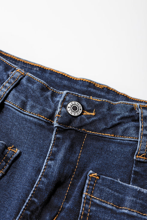 Modern Minimalist Patch Pocket Wide Leg Denim Jeans