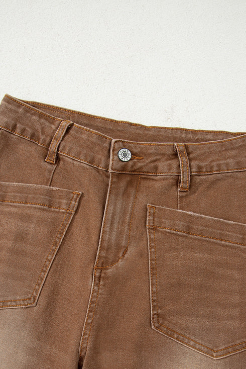 Modern Minimalist Patch Pocket Wide Leg Denim Jeans