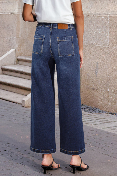 Modern Minimalist Patch Pocket Wide Leg Denim Jeans