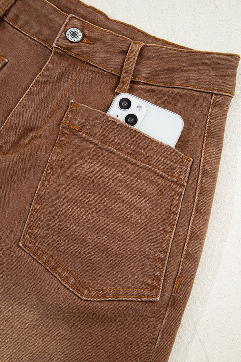 Modern Minimalist Patch Pocket Wide Leg Denim Jeans