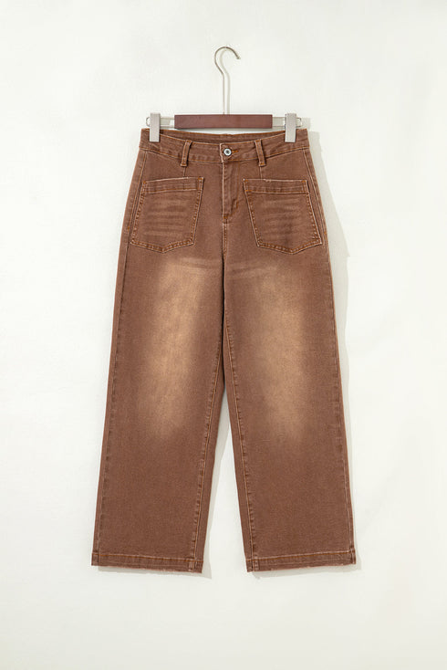 Modern Minimalist Patch Pocket Wide Leg Denim Jeans