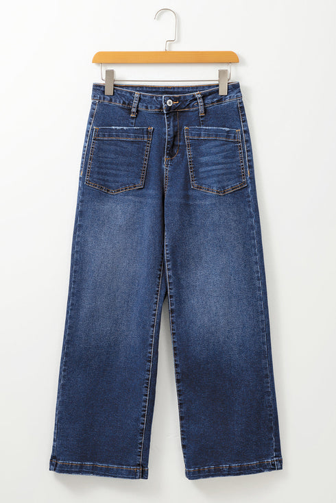 Modern Minimalist Patch Pocket Wide Leg Denim Jeans