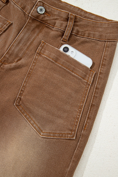 Modern Minimalist Patch Pocket Wide Leg Denim Jeans