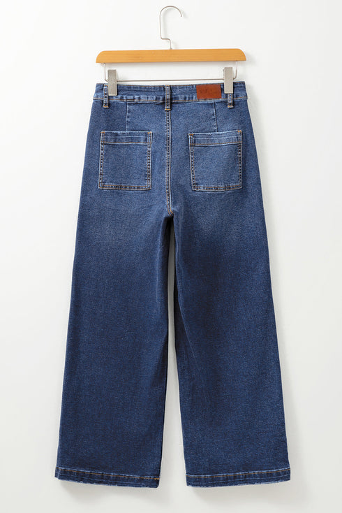 Modern Minimalist Patch Pocket Wide Leg Denim Jeans