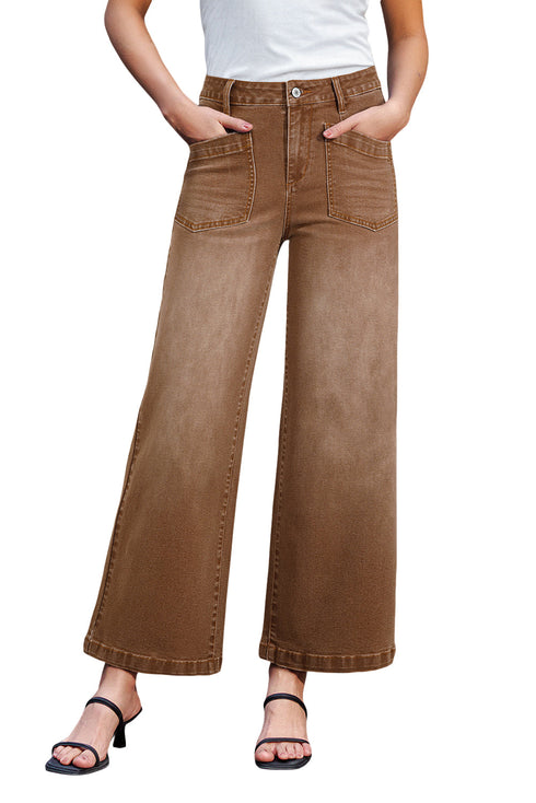 Modern Minimalist Patch Pocket Wide Leg Denim Jeans