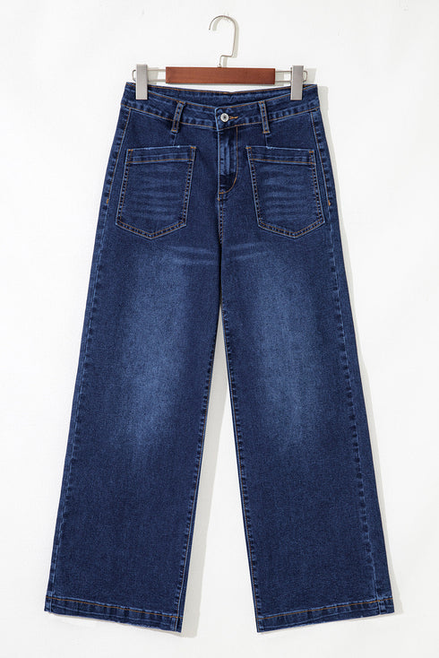 Modern Minimalist Patch Pocket Wide Leg Denim Jeans