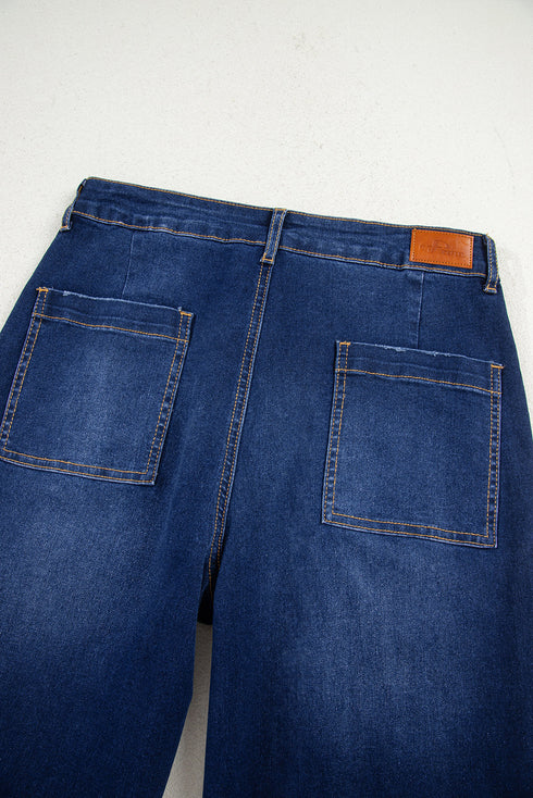 Modern Minimalist Patch Pocket Wide Leg Denim Jeans