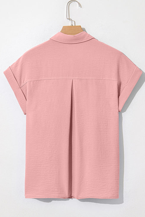 Modern Minimalist Solid Cuffed Short Sleeve Shirt