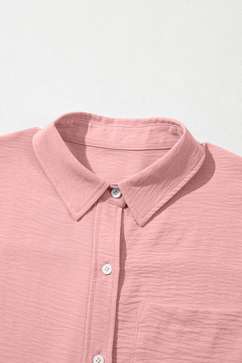Modern Minimalist Solid Cuffed Short Sleeve Shirt