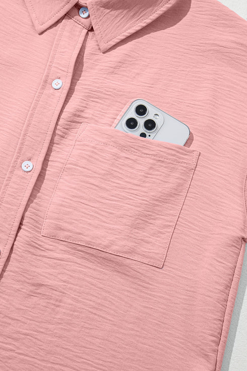 Modern Minimalist Solid Cuffed Short Sleeve Shirt