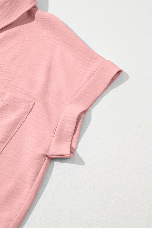 Modern Minimalist Solid Cuffed Short Sleeve Shirt