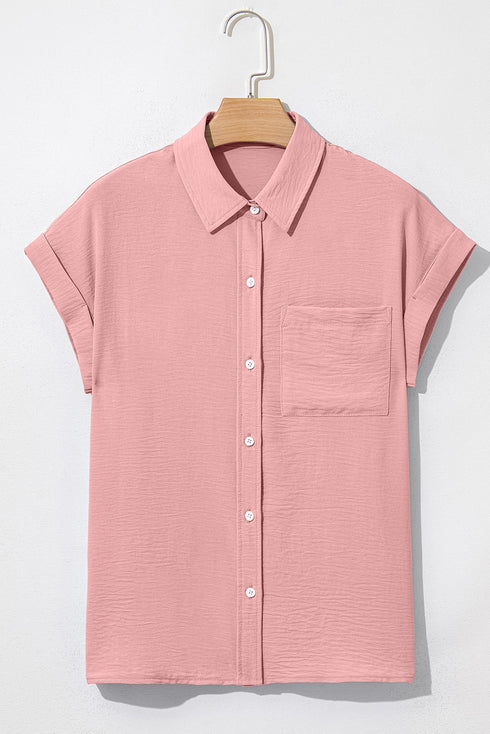 Modern Minimalist Solid Cuffed Short Sleeve Shirt