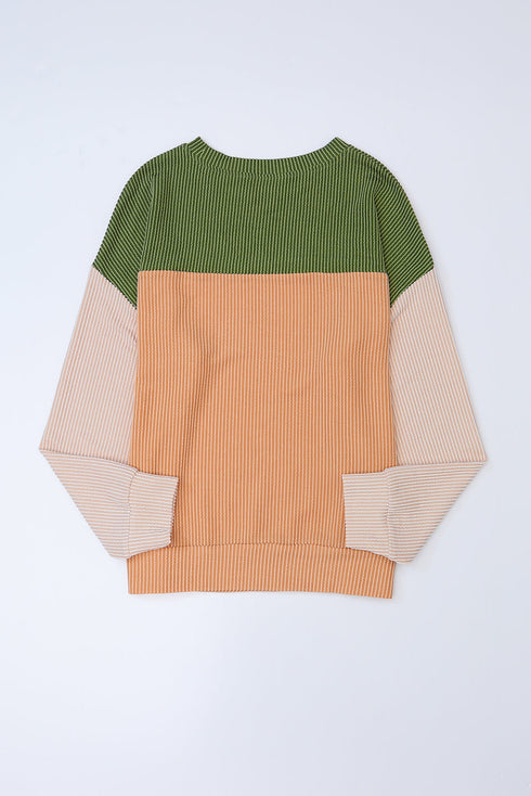 Modern Muse Ribbed Knit Color Block Long Sleeve Pullover Top